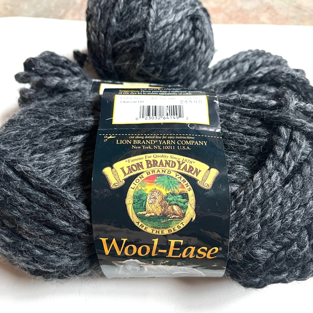 2 skeins Lion Brand Yarn: Wool Ease- deep grey Yarn- chunky weight
